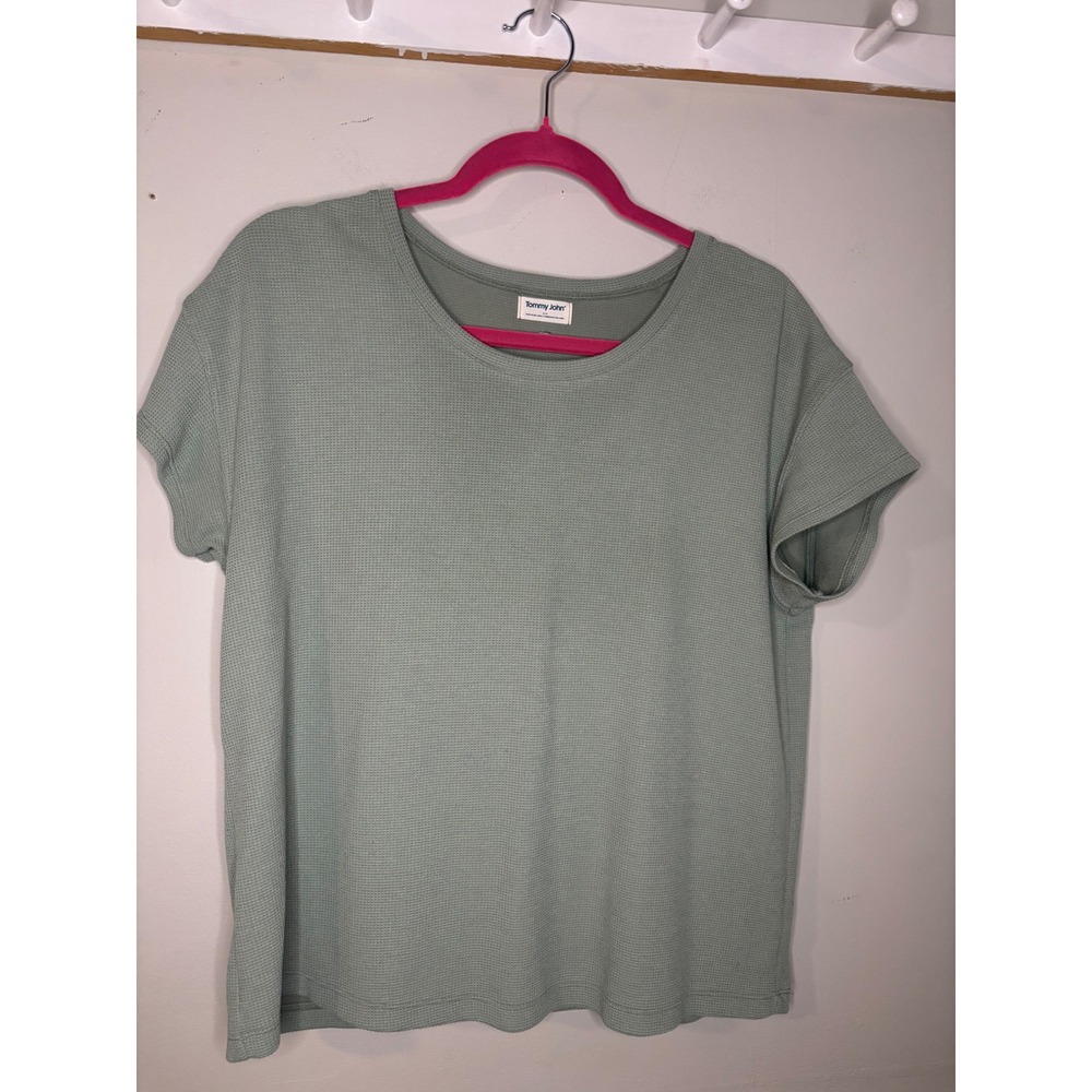 Tommy John Waffle Knit Tee Sage Green Soft Lounge Sleepwear‎ Small